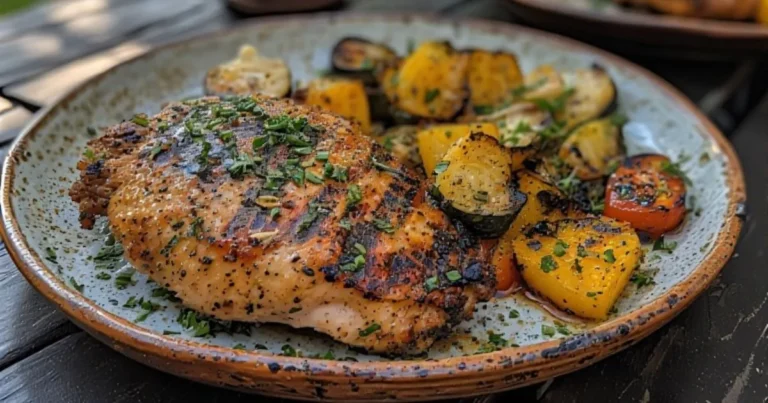 Perfectly seared chicken breasts with grill marks on Blackstone griddle