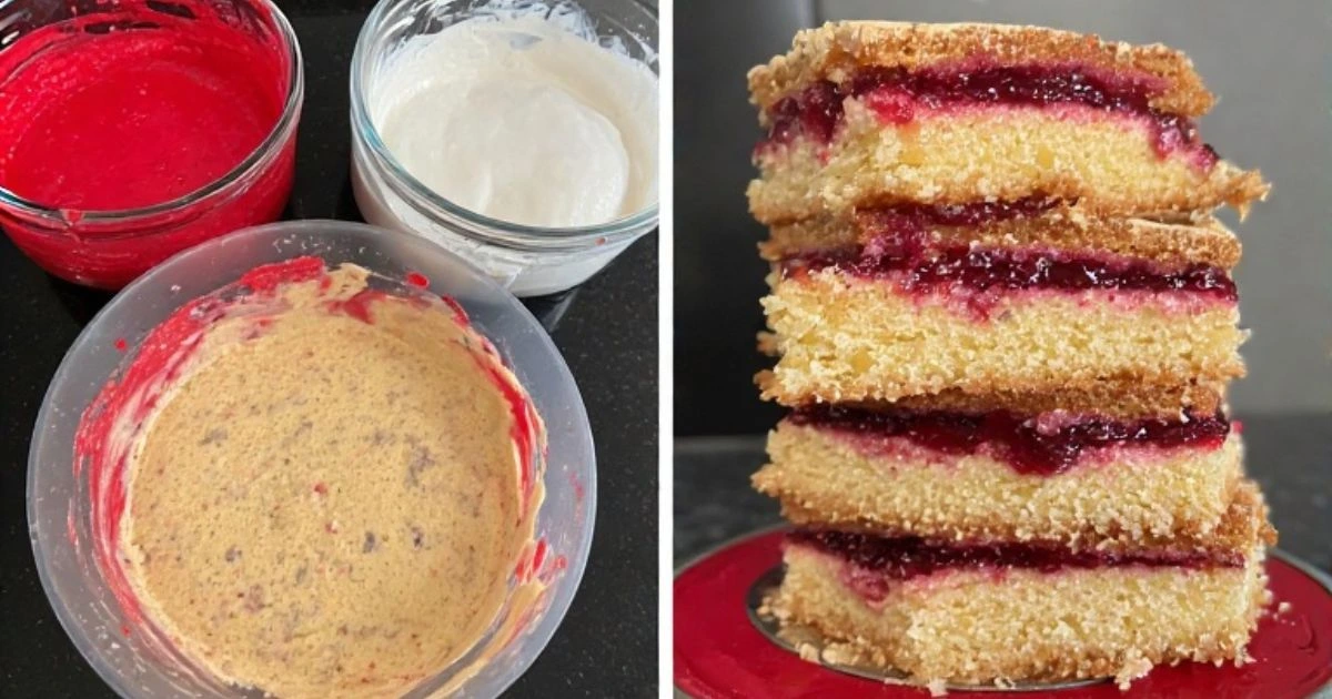 Step-by-step preparation of the Italian rainbow cookies recipe, showing colored batter or layered assembly.