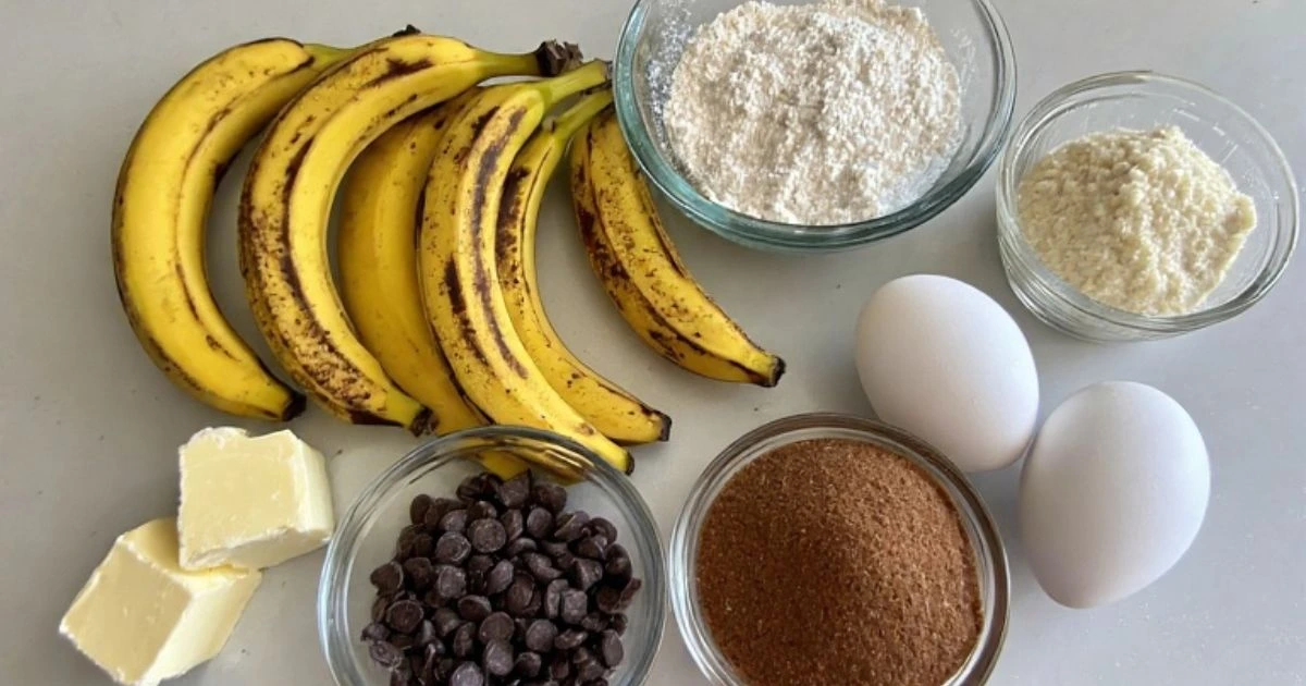 Essential ingredients for the perfect banana chocolate chip cookies recipe, featuring ripe bananas and chocolate chips.